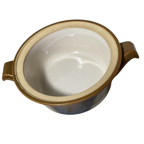 6 Vintage Mustard Brown Stoneware French Onion Soup Crocks Bowls Handles & Lids - Picture 6 of 8